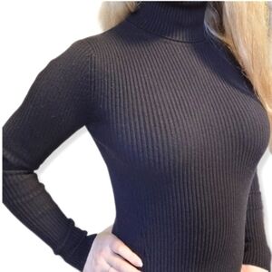 ZARA Ribbed Knit Black Turtleneck Sweater Size Small
